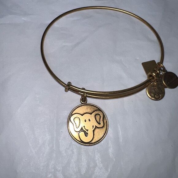 Alex and Ani Elephant Charm Bangle Bracelet Gold Tone RARE RETIRED - Picture 3 of 6